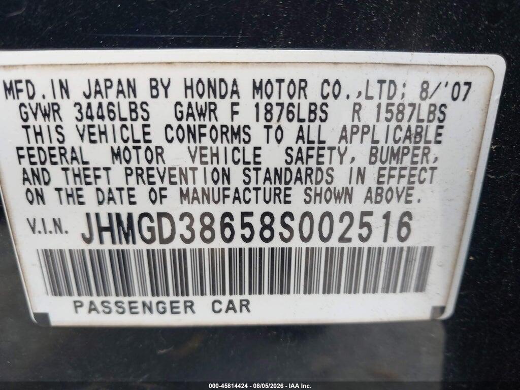 JHMGD38658S002516 2008 HONDA FIT photo no. 9