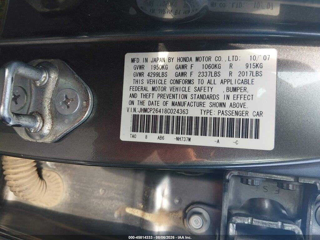 JHMCP26418C024363 2008 HONDA ACCORD photo no. 9