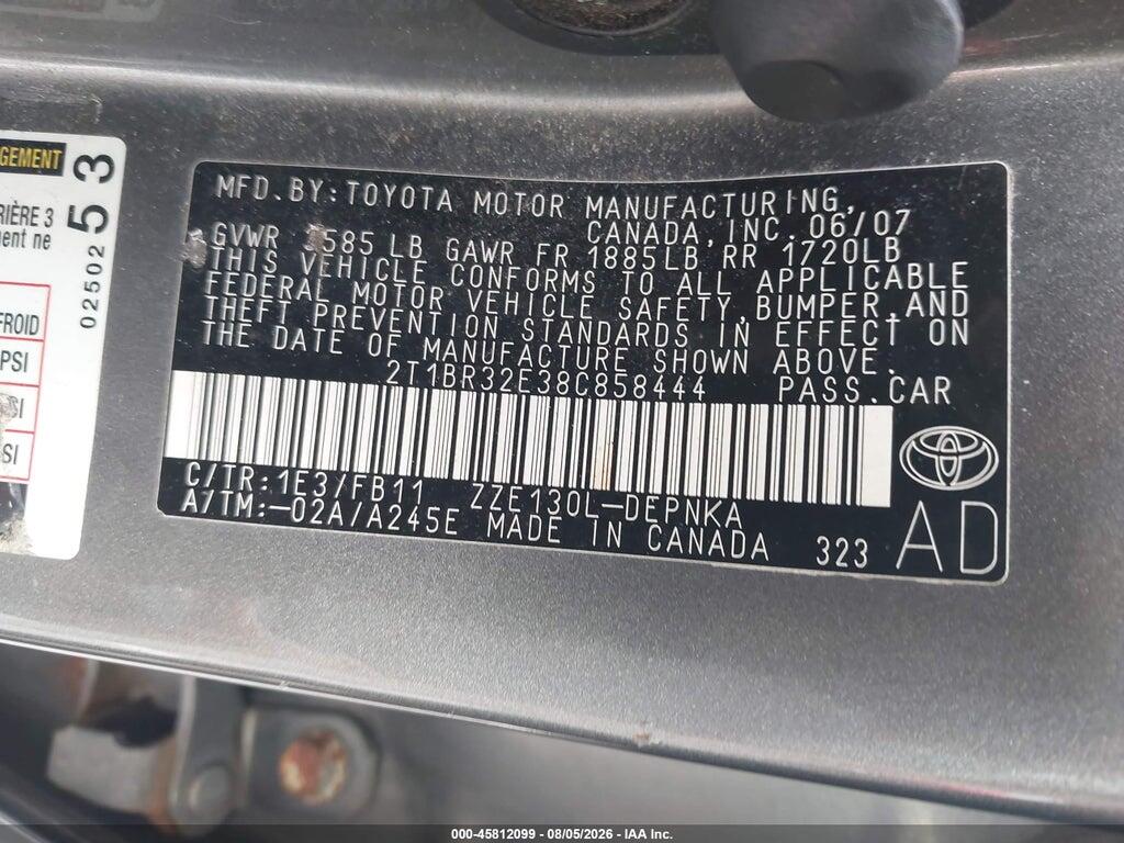 2T1BR32E38C858444 2008 TOYOTA COROLLA photo no. 9