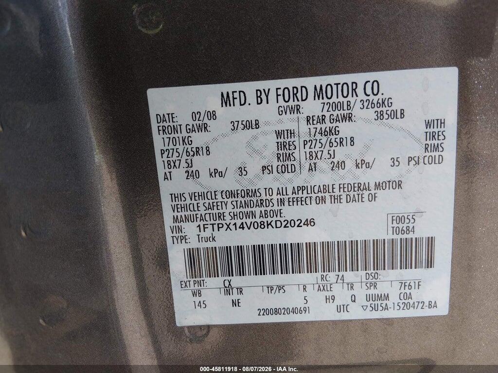 1FTPX14V08KD20246 2008 FORD F-150 photo no. 9