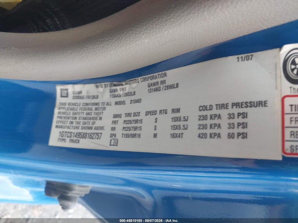 1GTCS149588162757 2008 GMC CANYON photo no. 9