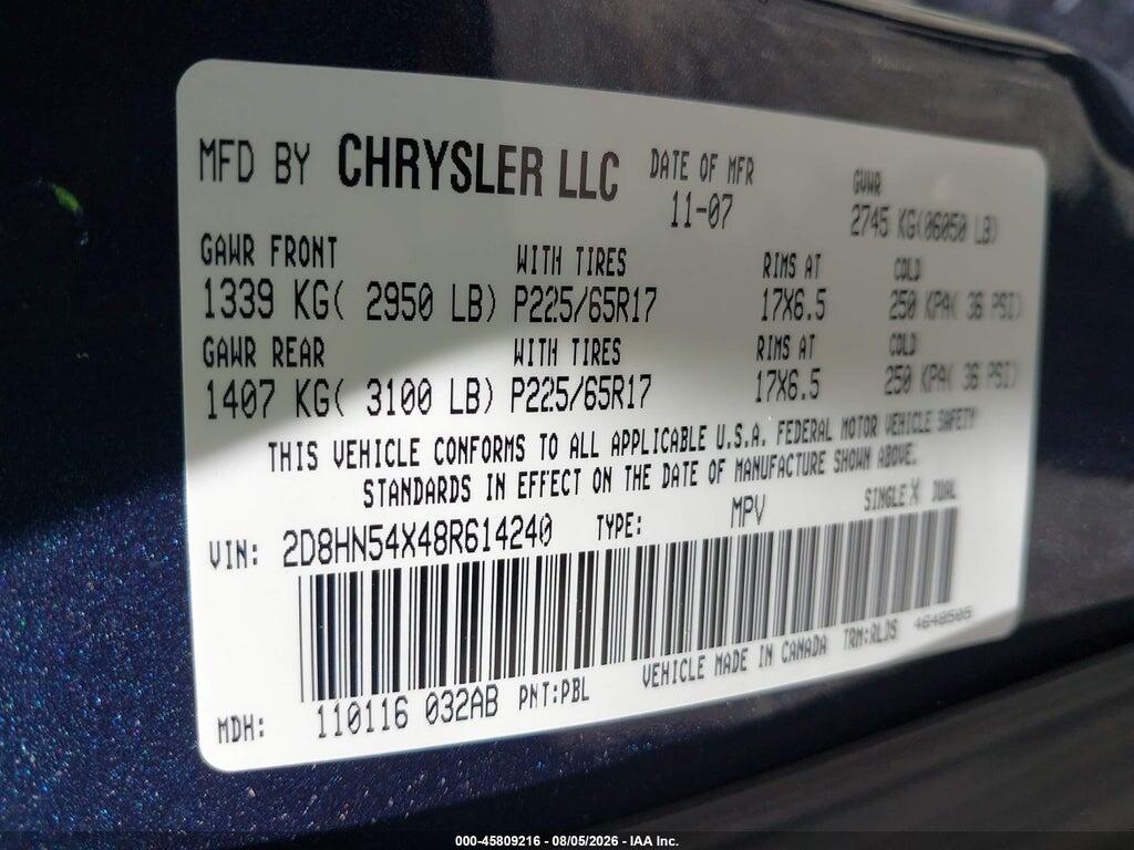 2D8HN54X48R614240 2008 DODGE GRAND CARAVAN photo no. 9