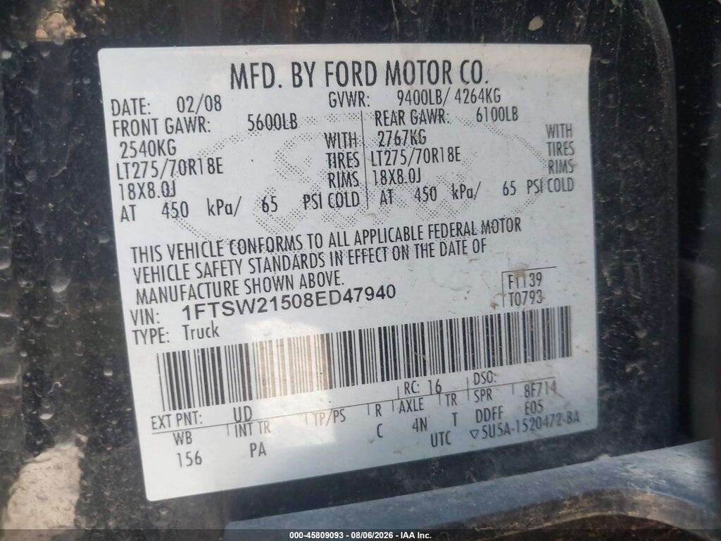 1FTSW21508ED47940 2008 FORD SUPER DUTY F-250 SRW photo no. 12