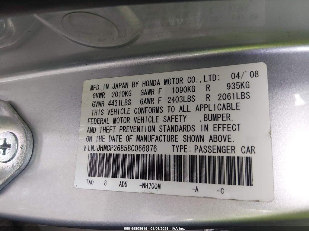 JHMCP26858C066876 2008 HONDA ACCORD photo no. 9