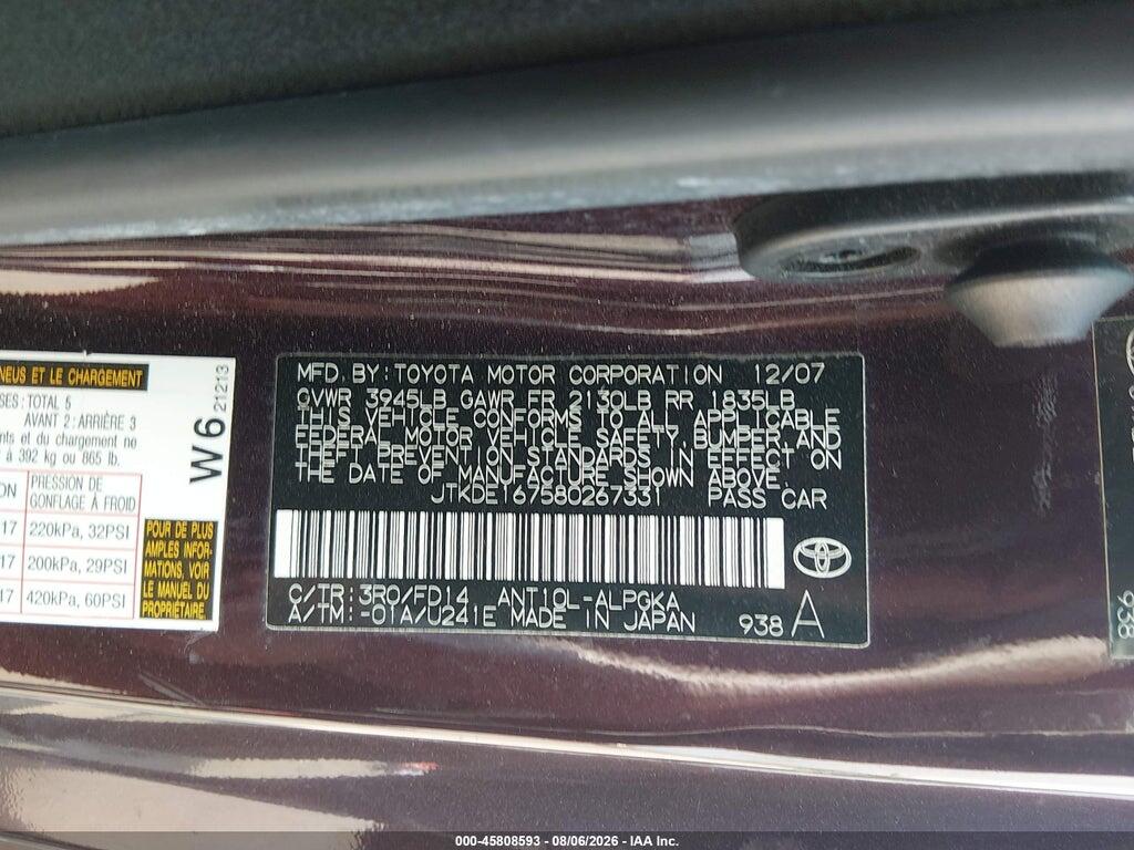 JTKDE167580267331 2008 SCION TC photo no. 9