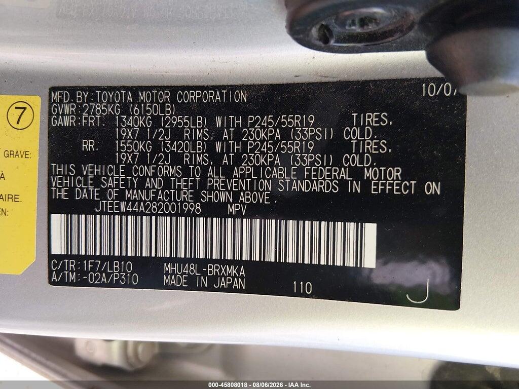 JTEEW44A282001998 2008 TOYOTA HIGHLANDER HYBRID photo no. 9