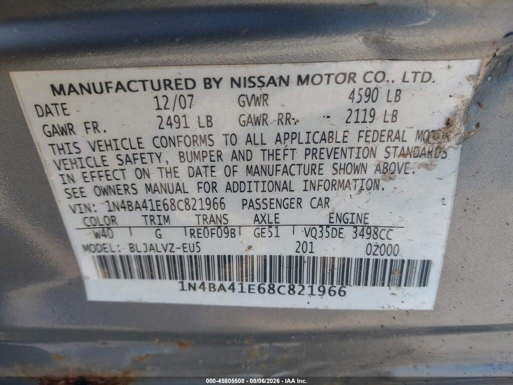 1N4BA41E68C821966 2008 NISSAN MAXIMA photo no. 9