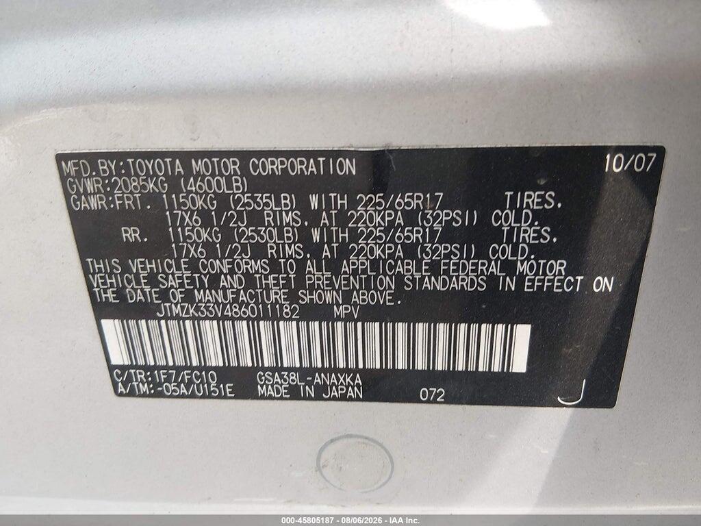JTMZK33V486011182 2008 TOYOTA RAV4 photo no. 9
