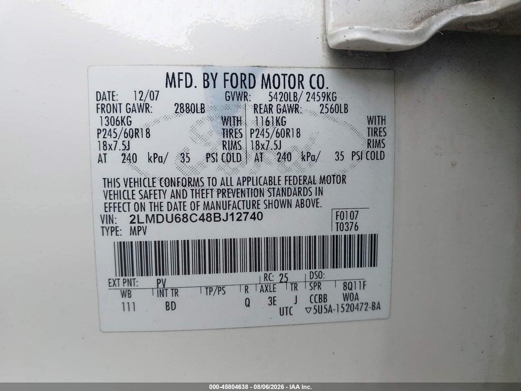 2LMDU68C48BJ12740 2008 LINCOLN MKX photo no. 9