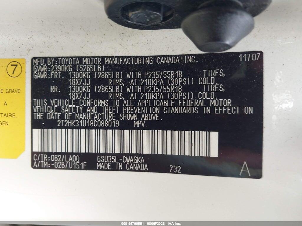 2T2HK31U18C088019 2008 LEXUS RX 350 photo no. 9