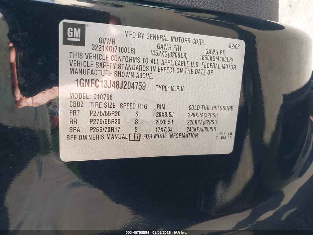 1GNFC13J48J204759 2008 CHEVROLET TAHOE photo no. 9