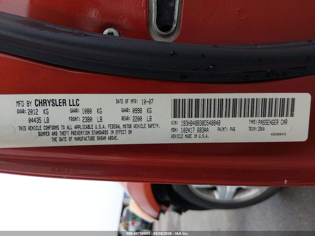 1B3HB48B38D548848 2008 DODGE CALIBER photo no. 9