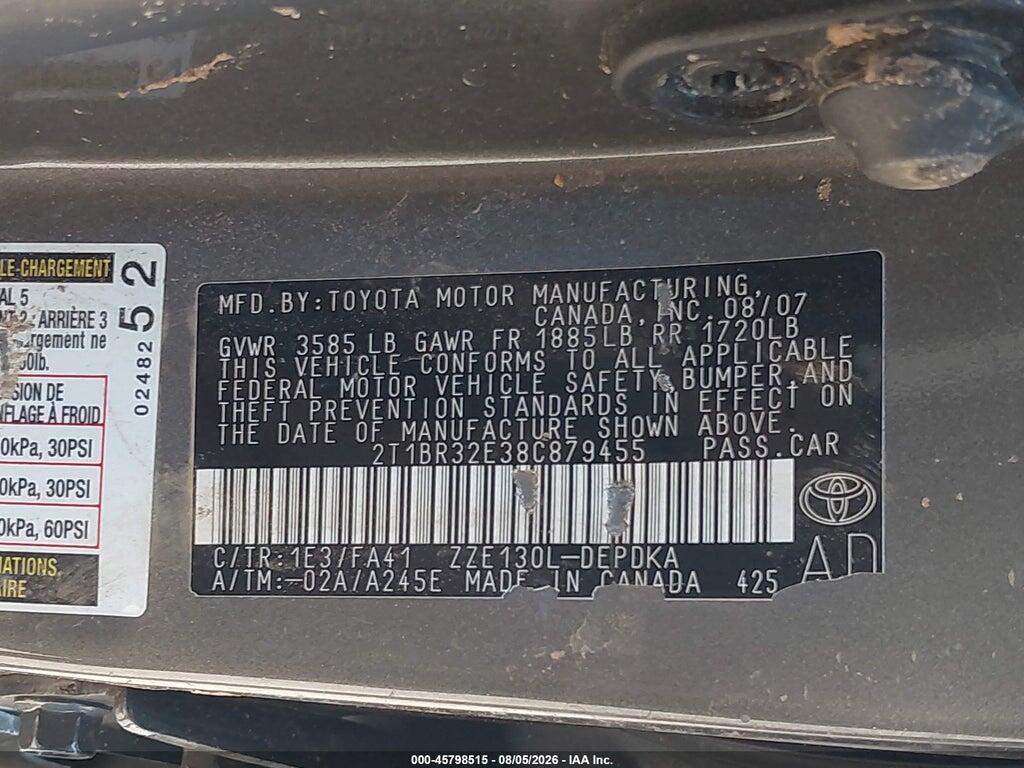 2T1BR32E38C879455 2008 TOYOTA COROLLA photo no. 9