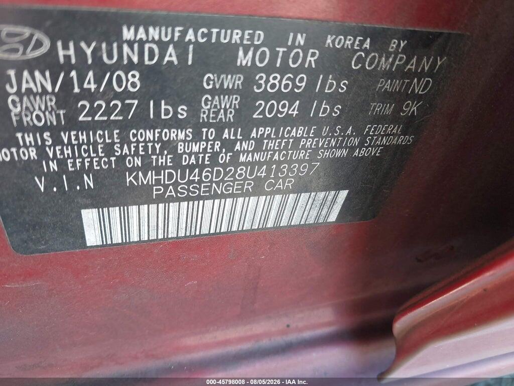 KMHDU46D28U413397 2008 HYUNDAI ELANTRA photo no. 9