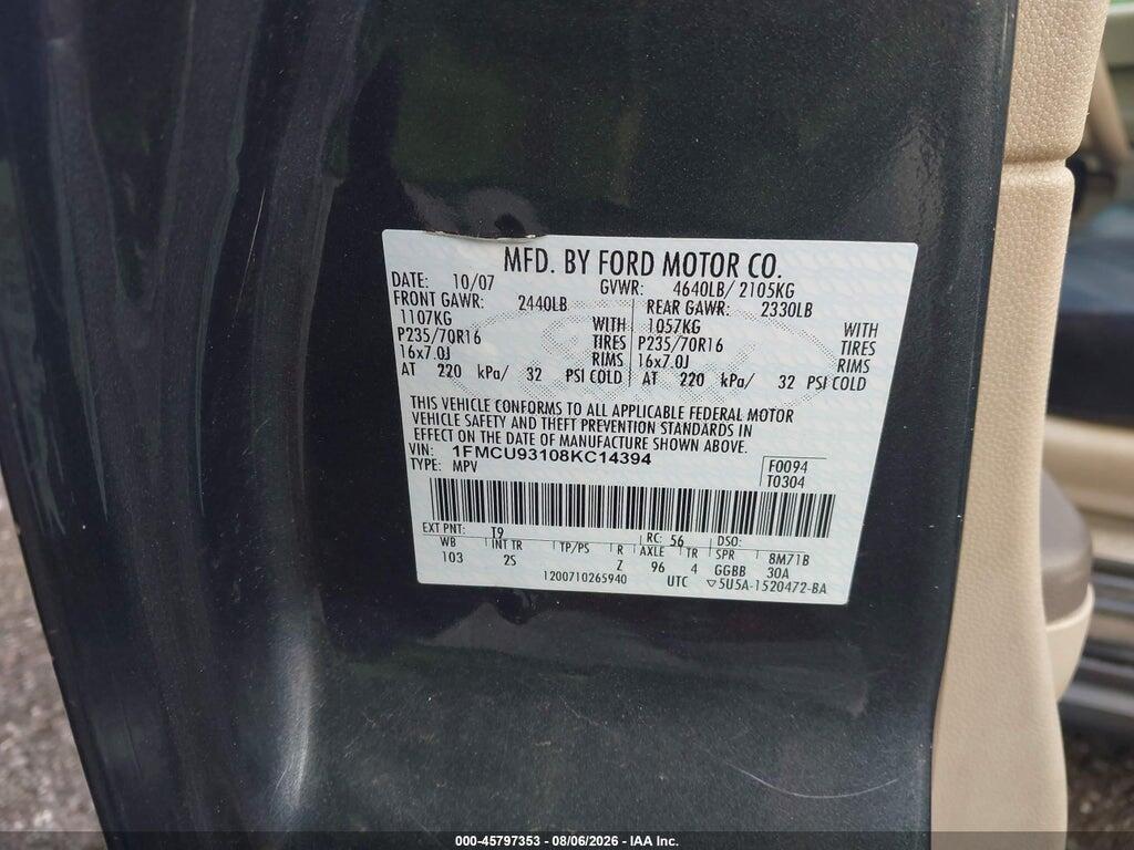 1FMCU93108KC14394 2008 FORD ESCAPE photo no. 9