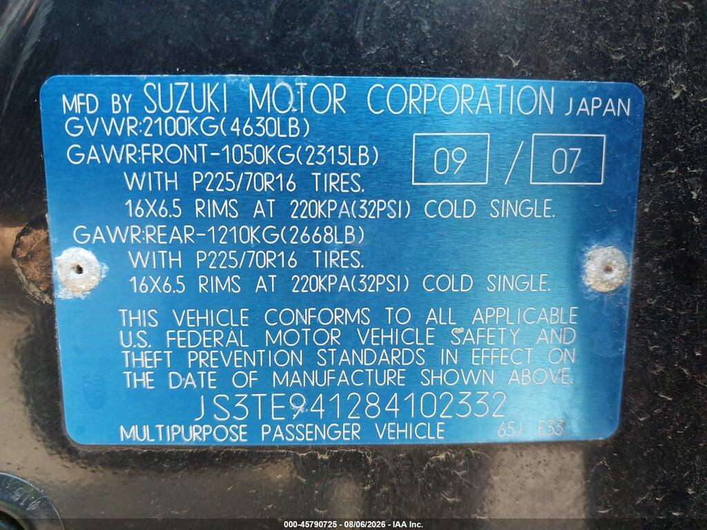 JS3TE941684102723 2008 SUZUKI GRAND VITARA photo no. 9