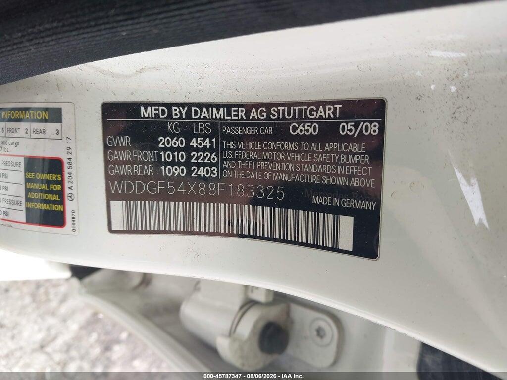 WDDGF54X88F183325 2008 MERCEDES-BENZ C 300 photo no. 9