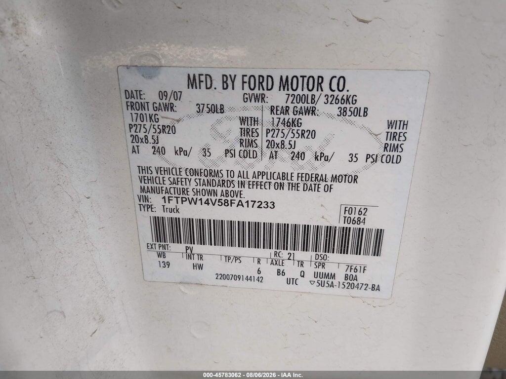 1FTPW14V58FA17233 2008 FORD F-150 photo no. 9