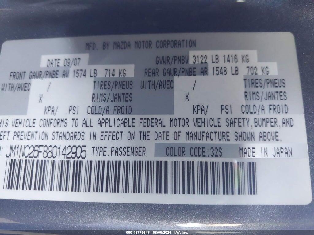 JM1NC26F880142905 2008 MAZDA MX-5 photo no. 9
