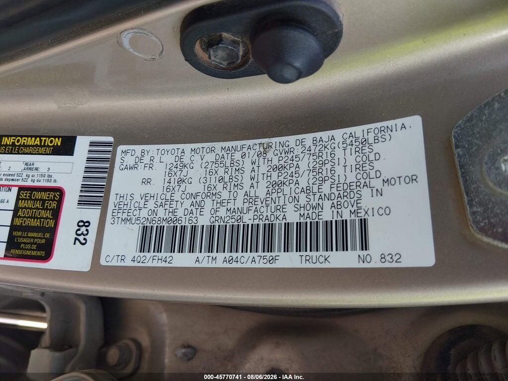 3TMMU52N68M006163 2008 TOYOTA TACOMA photo no. 9