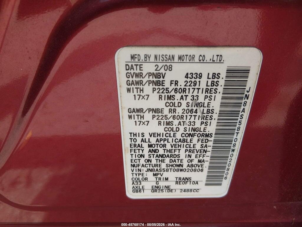 JN8AS58T08W020806 2008 NISSAN ROGUE photo no. 9