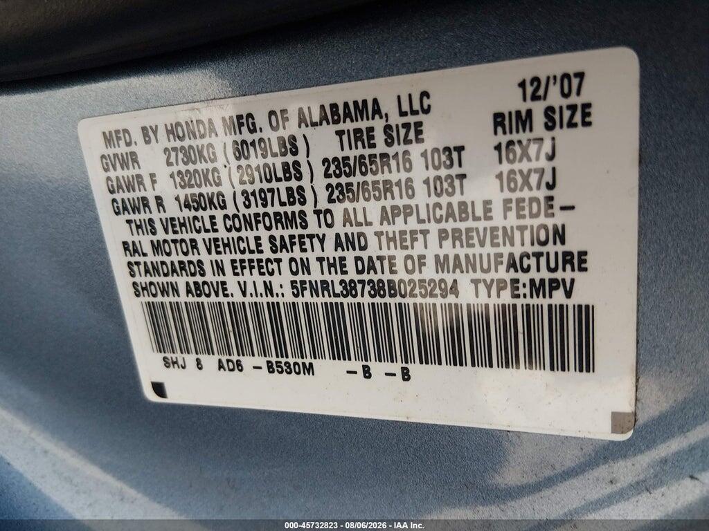 5FNRL38738B025294 2008 HONDA ODYSSEY photo no. 9