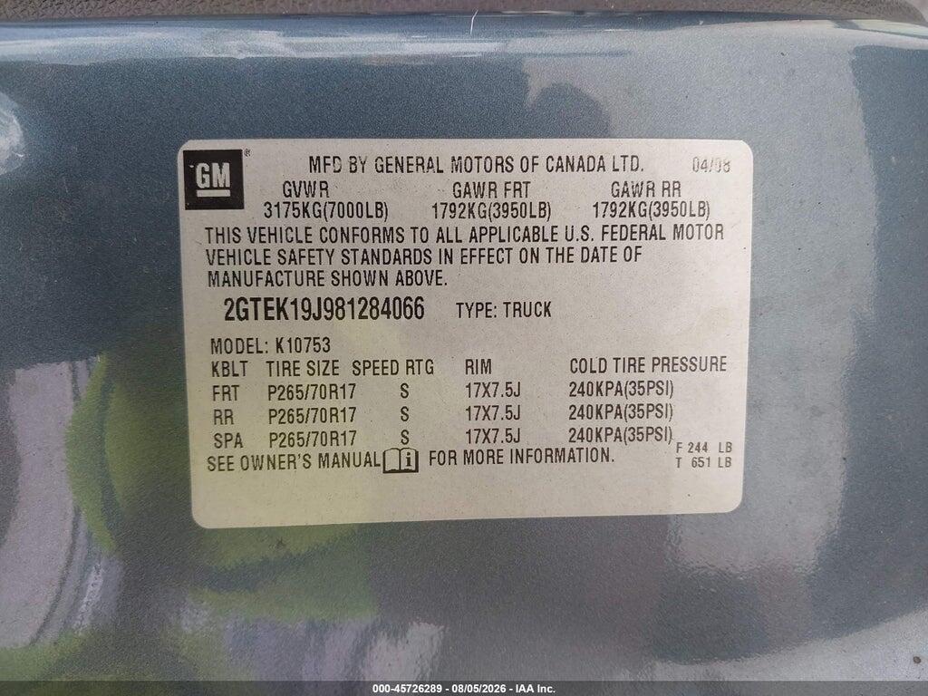 2GTEK19J981284066 2008 GMC SIERRA 1500 photo no. 9