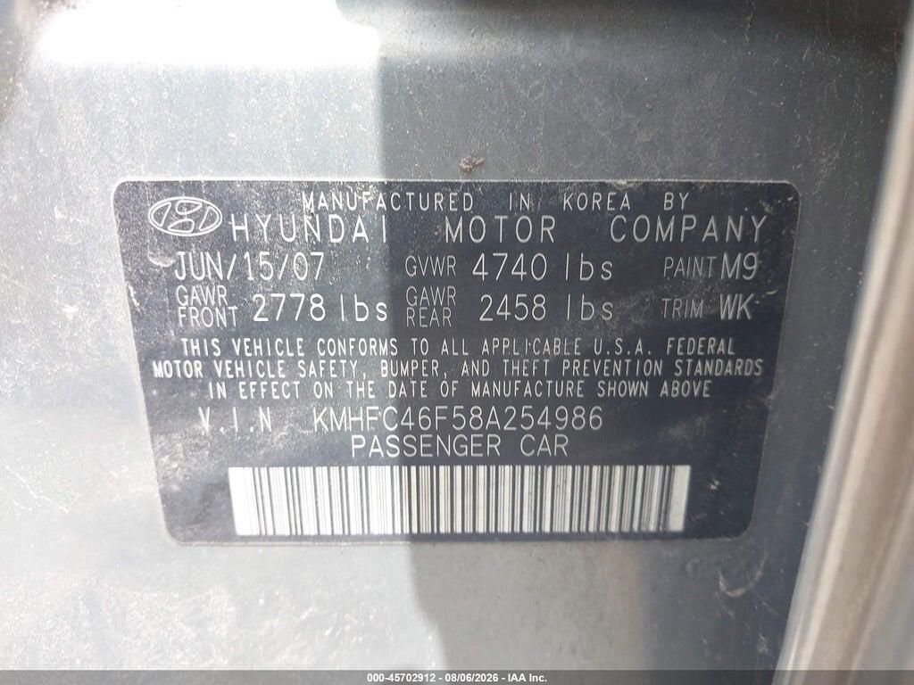 KMHFC46F58A254986 2008 HYUNDAI AZERA photo no. 9