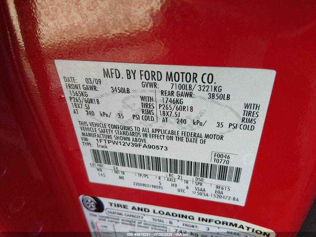 1FTPW12V39FA90573 2009 FORD F-150 photo no. 9