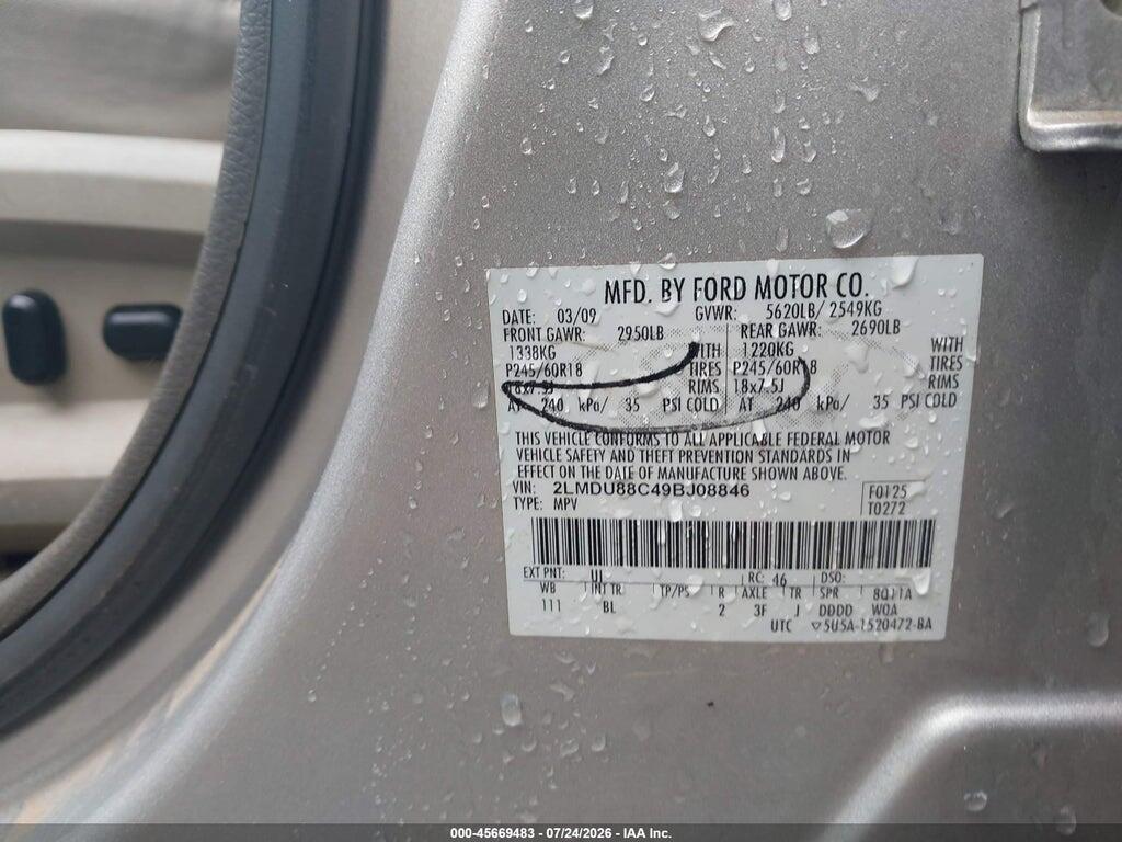 2LMDU88C49BJ08846 2009 LINCOLN MKX photo no. 9
