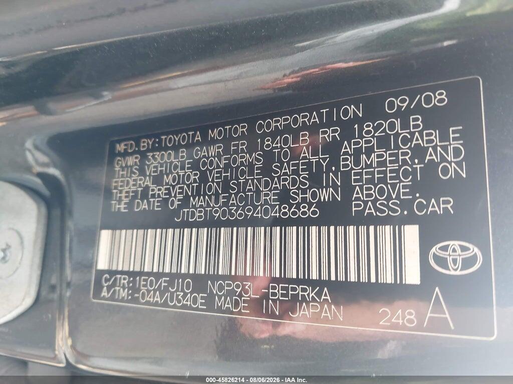 JTDBT903694048686 2009 TOYOTA YARIS photo no. 9