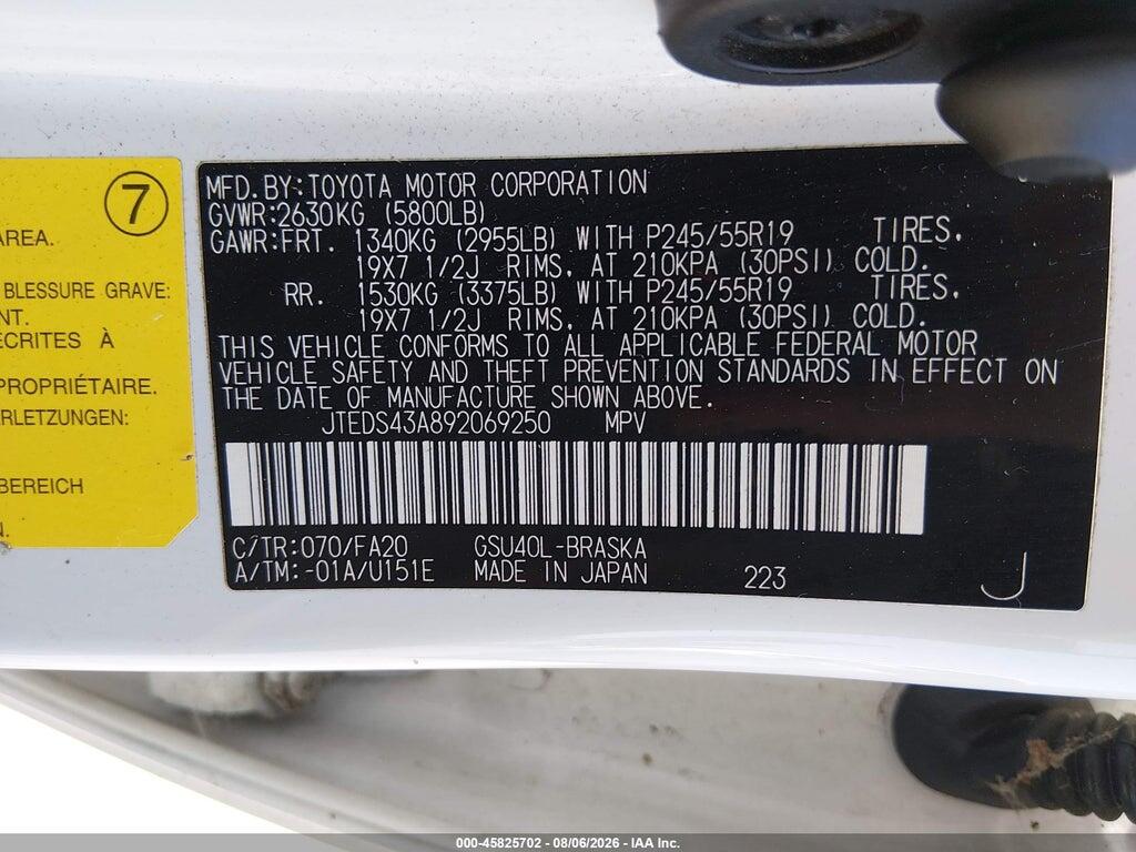 JTEDS43A892069250 2009 TOYOTA HIGHLANDER photo no. 9