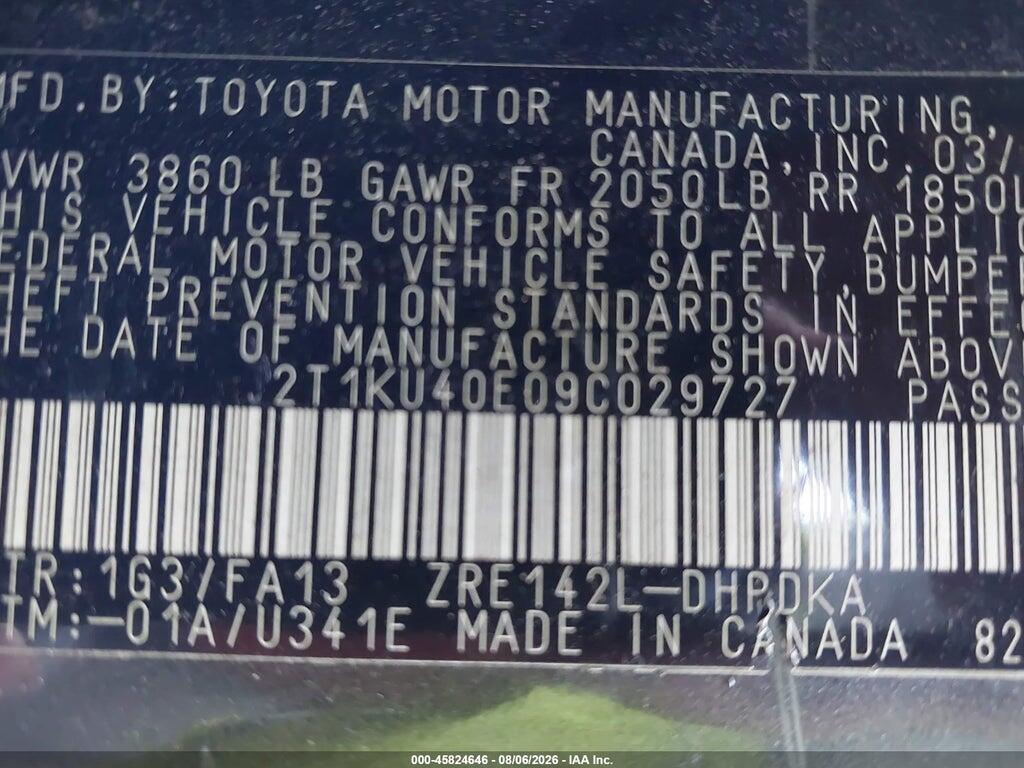 2T1KU40E09C029727 2009 TOYOTA MATRIX photo no. 9