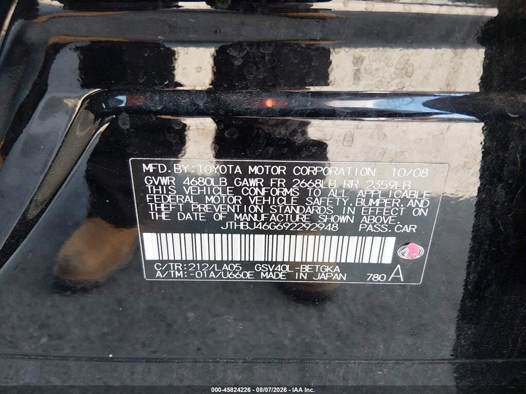JTHBJ46G692292948 2009 LEXUS ES 350 photo no. 9