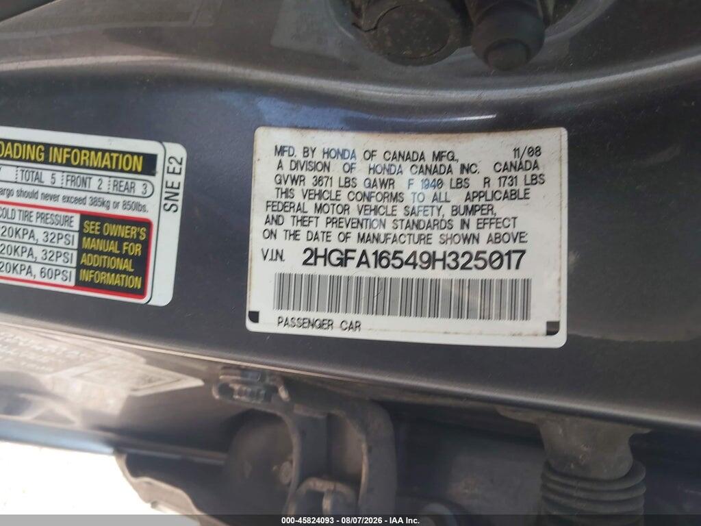 2HGFA16549H325017 2009 HONDA CIVIC photo no. 9