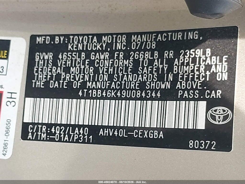 4T1BB46K49U084344 2009 TOYOTA CAMRY HYBRID photo no. 9