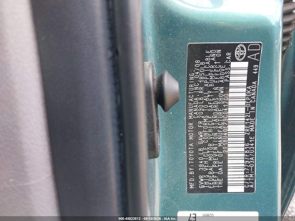 2T1BU40E79C041700 2009 TOYOTA COROLLA photo no. 9