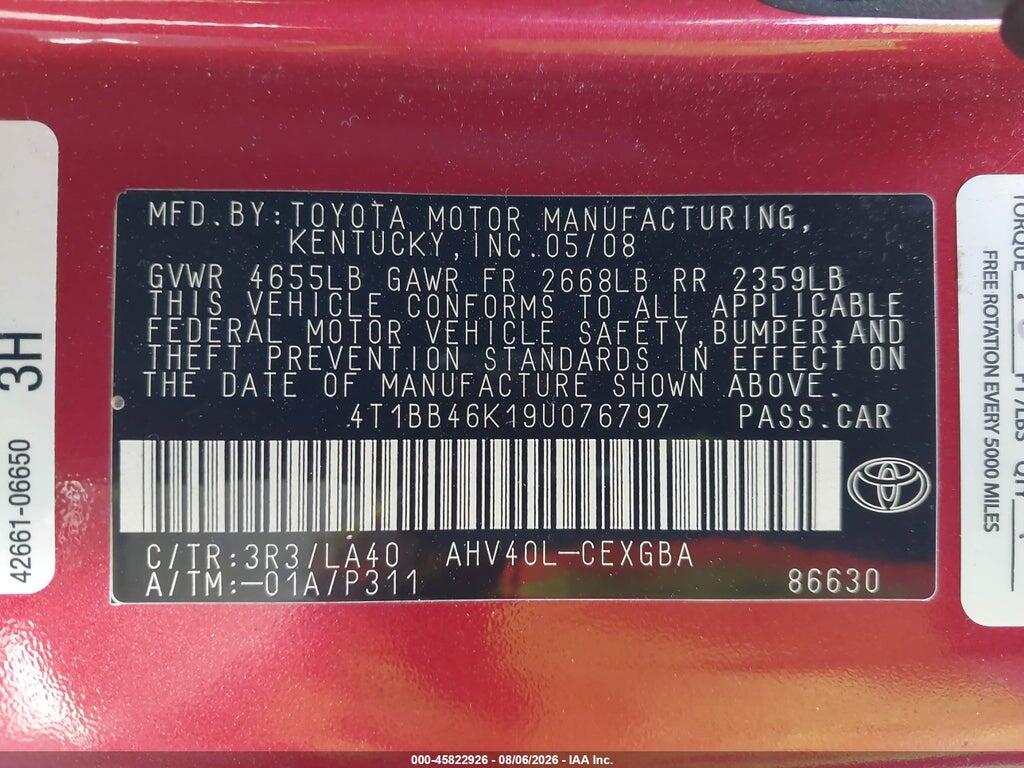 4T1BB46K19U076797 2009 TOYOTA CAMRY HYBRID photo no. 9
