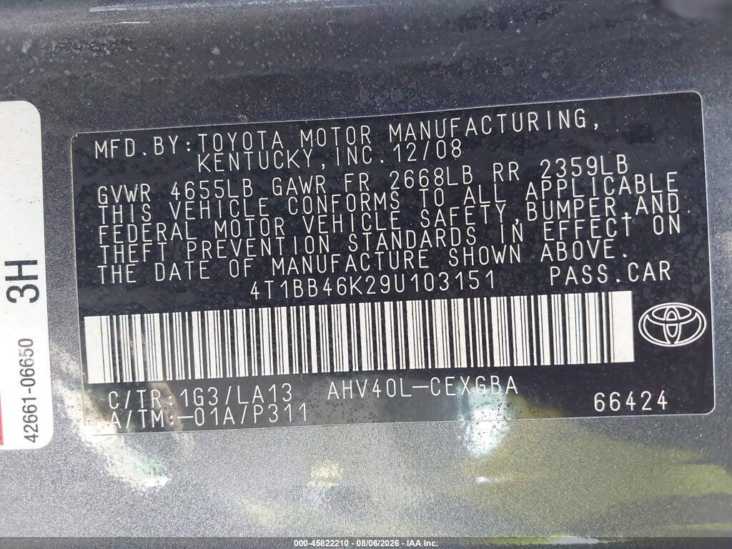 4T1BB46K29U103151 2009 TOYOTA CAMRY HYBRID photo no. 9