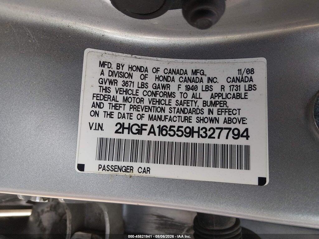 2HGFA16559H327794 2009 HONDA CIVIC photo no. 9