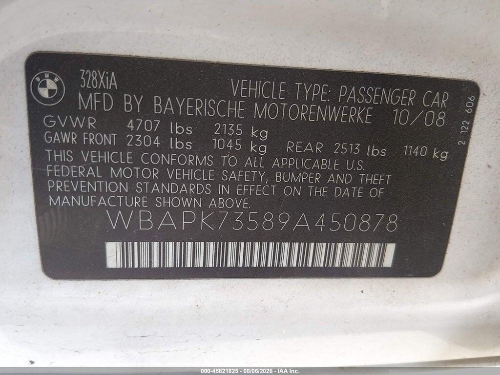 WBAPK73589A450878 2009 BMW 328I photo no. 9