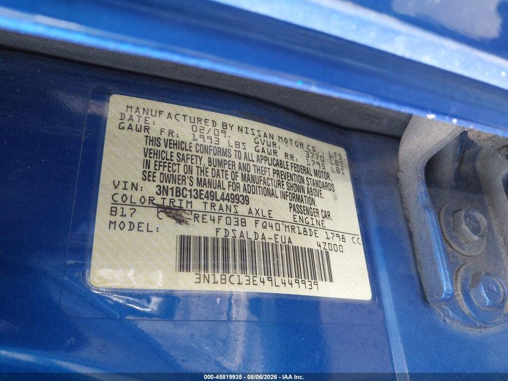 3N1BC13E49L449939 2009 NISSAN VERSA photo no. 9