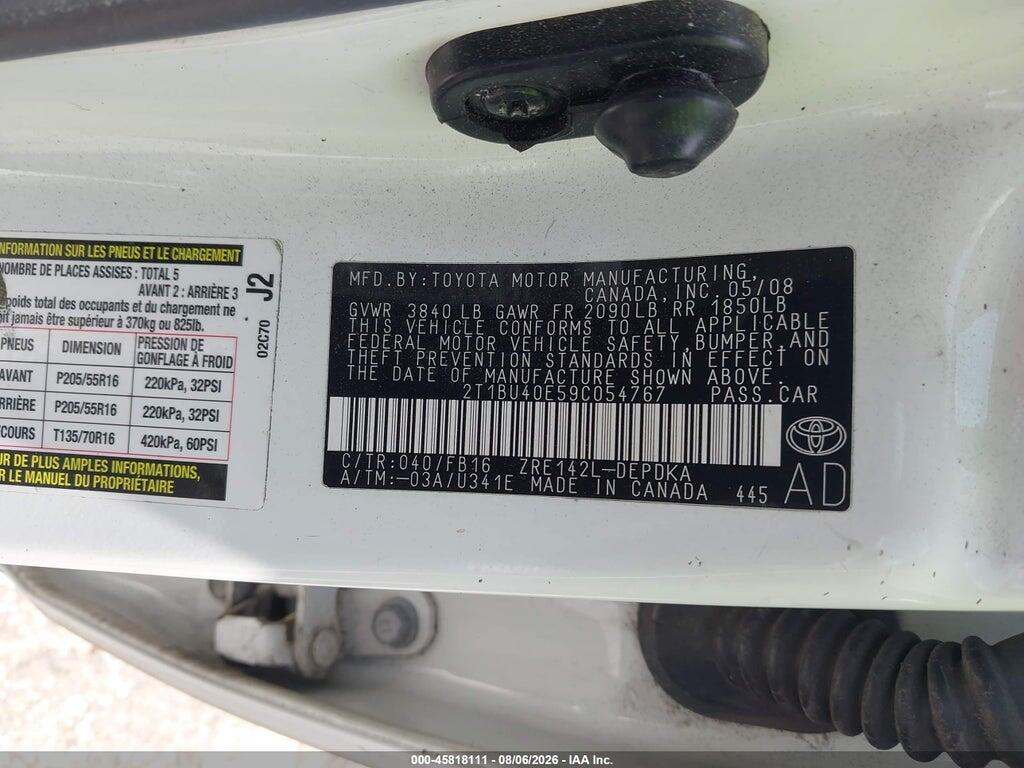 2T1BU40E59C054767 2009 TOYOTA COROLLA photo no. 9