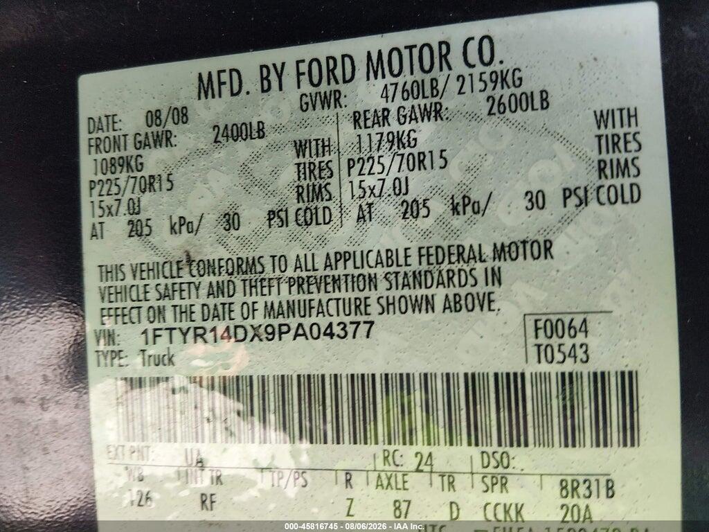 1FTYR14DX9PA04377 2009 FORD RANGER photo no. 9