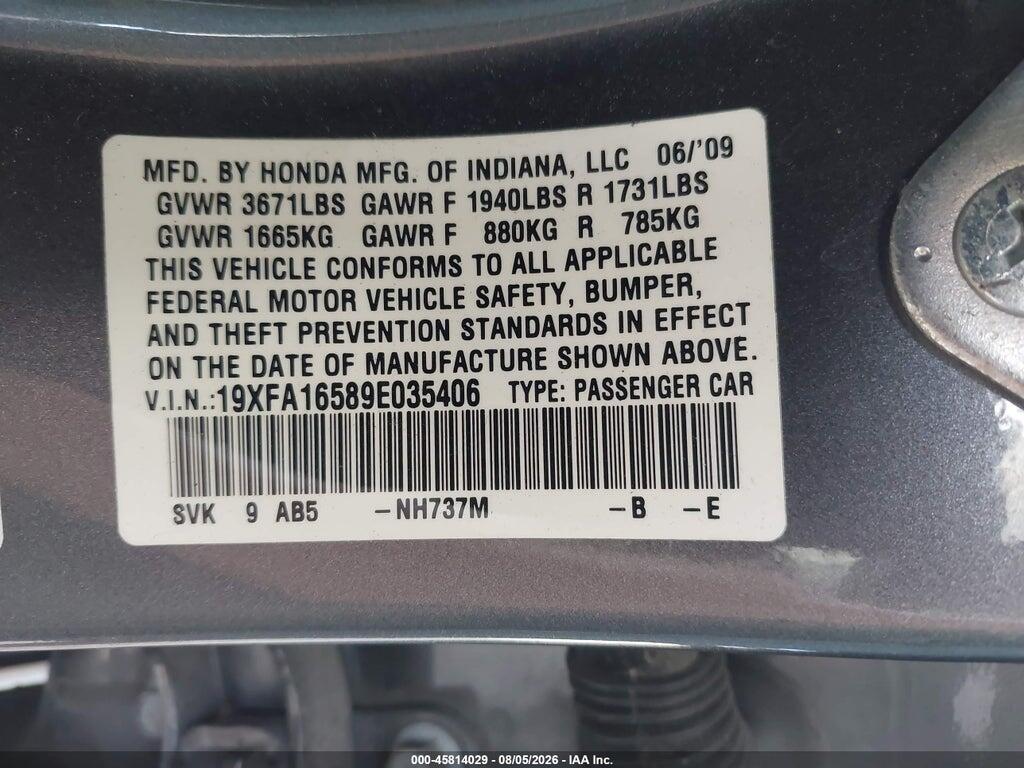 19XFA16589E035406 2009 HONDA CIVIC photo no. 9