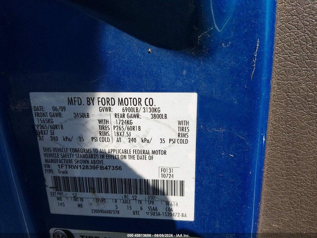 1FTRW12839FB47356 2009 FORD F-150 photo no. 9