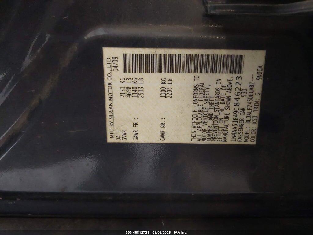 1N4AA51E49C846223 2009 NISSAN MAXIMA photo no. 9
