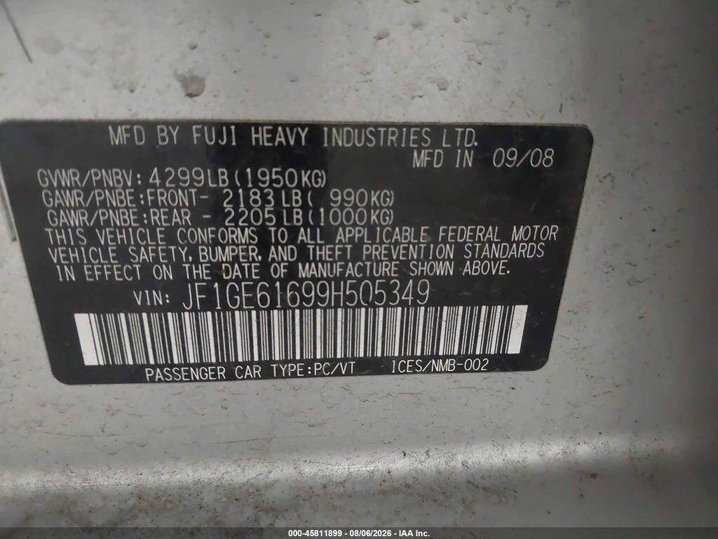 JF1GE61699H505349 2009 SUBARU IMPREZA photo no. 9