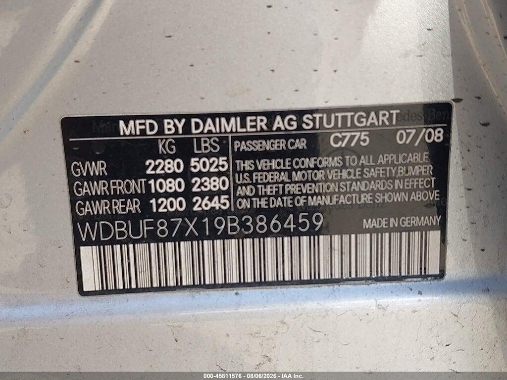 WDBUF87X19B386459 2009 MERCEDES-BENZ E 350 photo no. 9