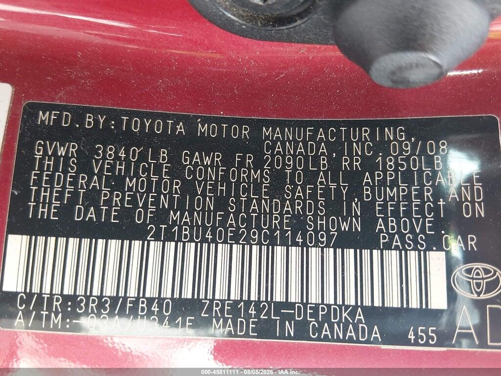 2T1BU40E29C114097 2009 TOYOTA COROLLA photo no. 9